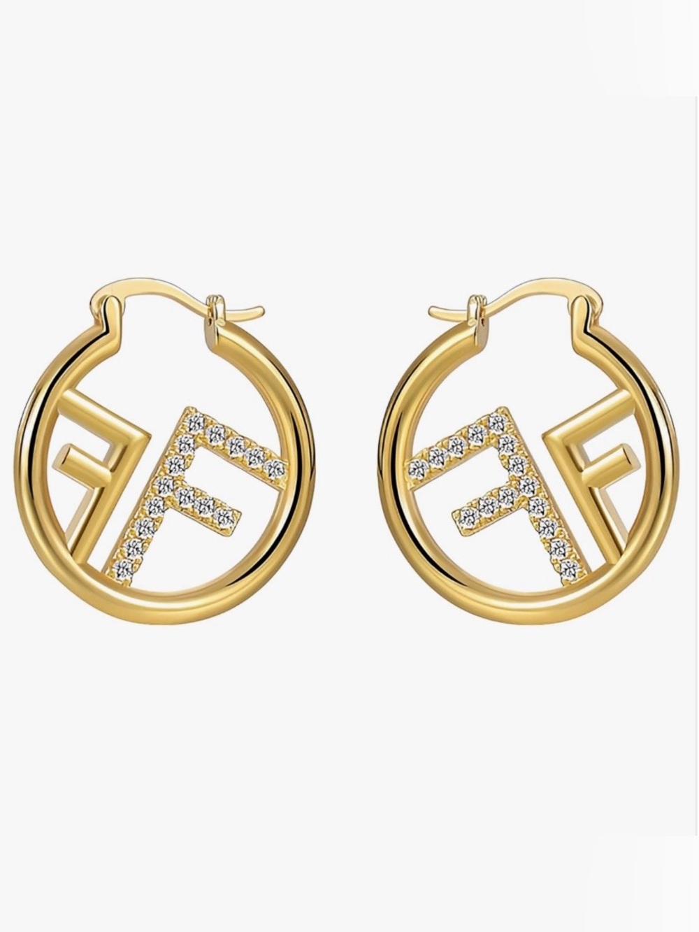 Exquisite 18K Gold Women's Letter Earrings with Diamond Accent